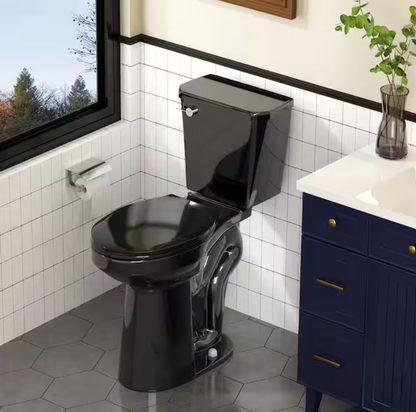 Simple Project 21 in 2-Piece High Toilets for Seniors, 1.28 GPF Single Flush Elongated Toilet with Soft Close Cover in Black