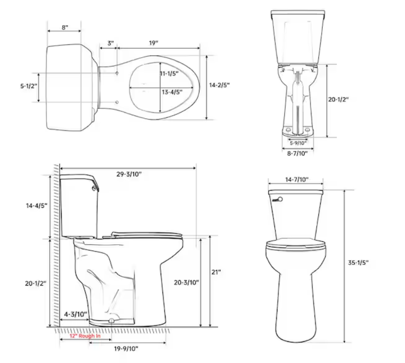 Simple Project 21 in 2-Piece High Toilets for Seniors, 1.28 GPF Single Flush Elongated Toilet with Soft Close Cover in Black