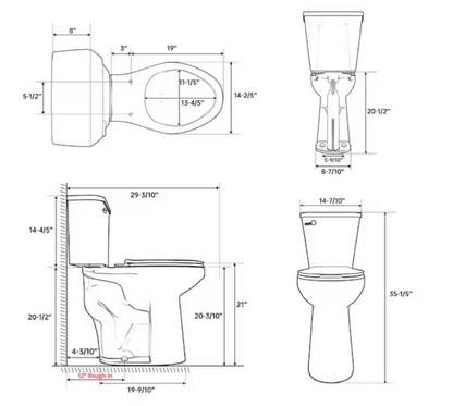 Simple Project 21 in 2-Piece High Toilets for Seniors, 1.28 GPF Single Flush Elongated Toilet with Soft Close Cover in Black