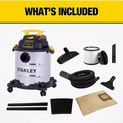 Stanley 6 Gallon Wet/Dry Vacuum 5.0- Peak HP Stainless Steel