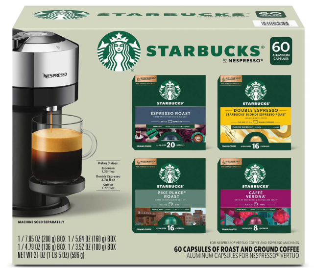 Starbucks by Nespresso Vertuo Coffee Pods, Variety Pack, 60 ct.