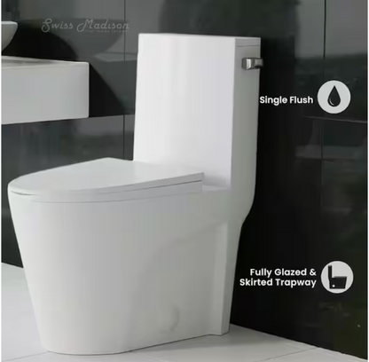 Swiss Madison St. Tropez 1-piece 1.28 GPF Single Flush Elongated Toilet in. Glossy White, Seat Included
