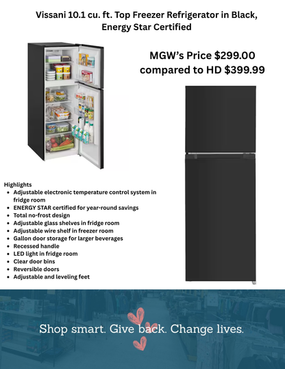 Vissani 10.1 cu. ft. Top Freezer Refrigerator in Black